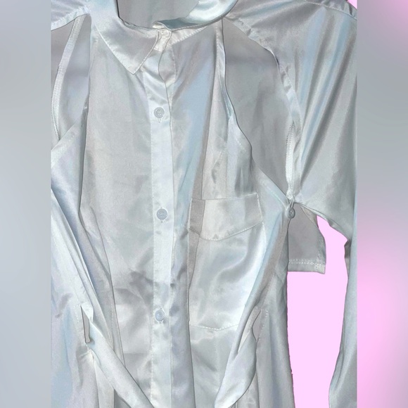 🆕#29~NWT COMMENSE Cut Out Button Down Collar White Shirt, Size Small - Picture 6 of 13